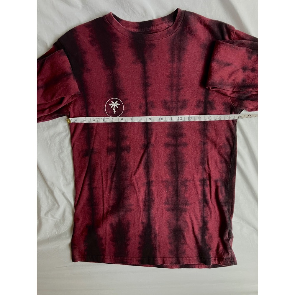 Vans Long Sleeve T Shirt Mens Small Maroon Tie Dye Palm Tree Graphic Logo - Picture 6 of 7